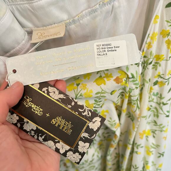 NEW Especia One Shoulder Floral Ester Midi Dress Yellow Size S - Picture 10 of 10